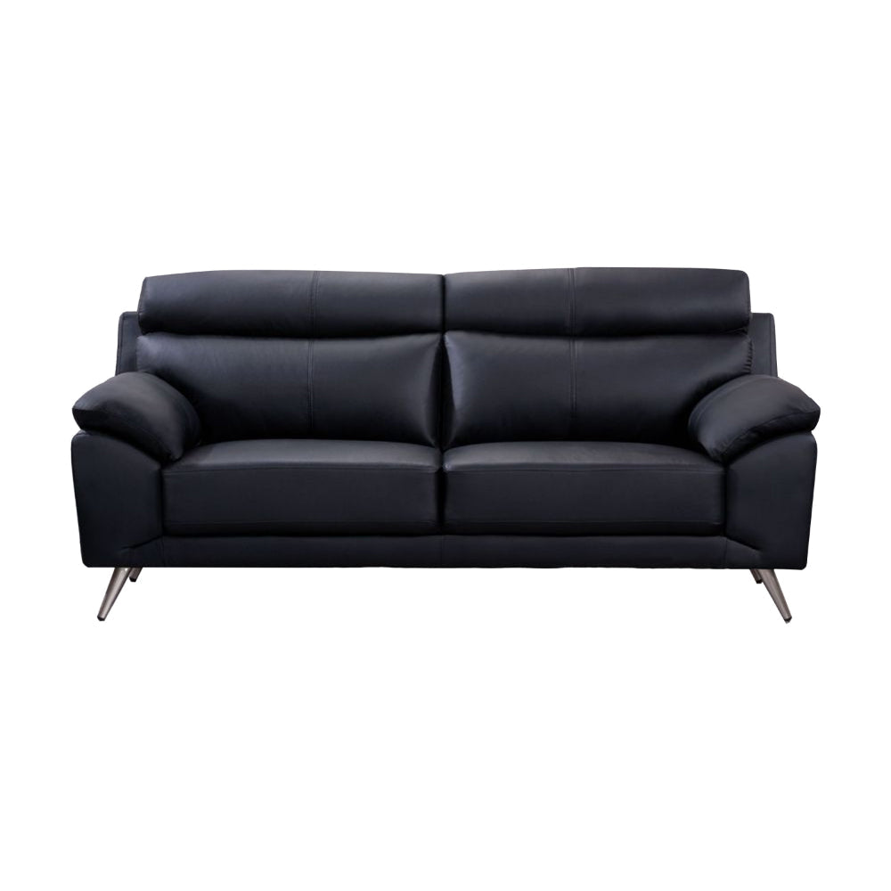 Justin Sofa, Black Top Grain Leather, Foam Cushions, Steel Legs, 80 Inch By Casagear Home