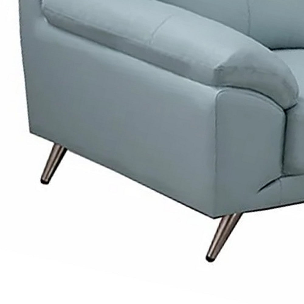 Justin 64 Inch Loveseat Light Blue Top Grain Leather Stainless Steel Legs By Casagear Home BM319289