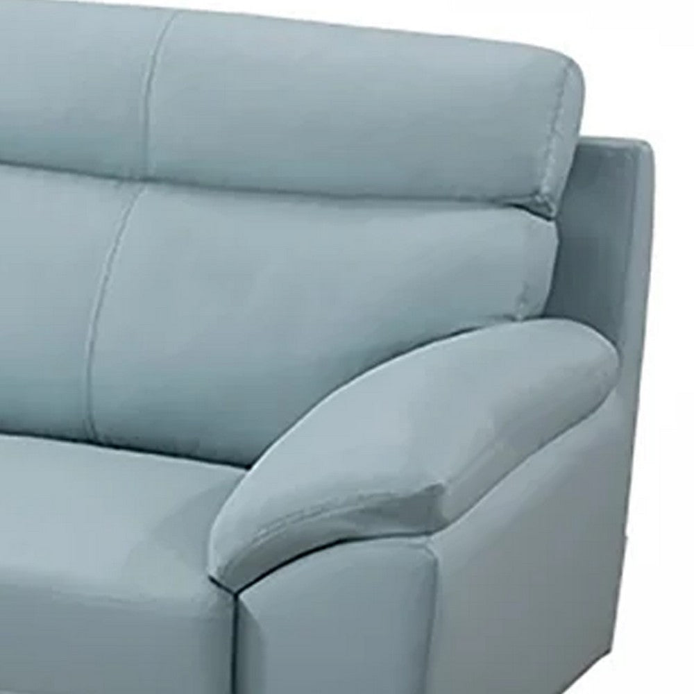 Justin Sofa Light Blue Top Grain Leather Cushions Steel Legs 80 Inch By Casagear Home BM319290