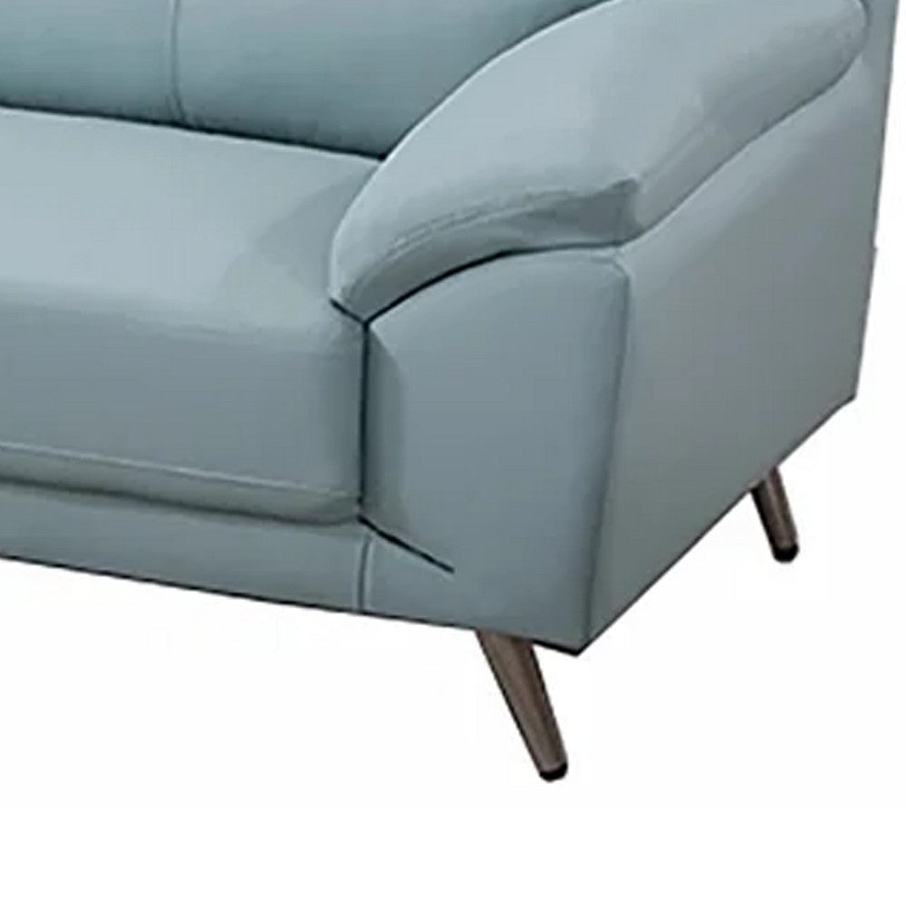 Justin Sofa Light Blue Top Grain Leather Cushions Steel Legs 80 Inch By Casagear Home BM319290