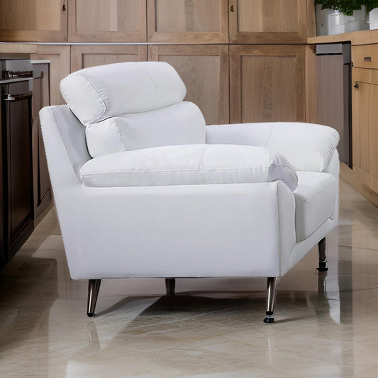 Justin Accent Chair, White Top Grain Leather, Foam Cushions, Steel Legs  By Casagear Home