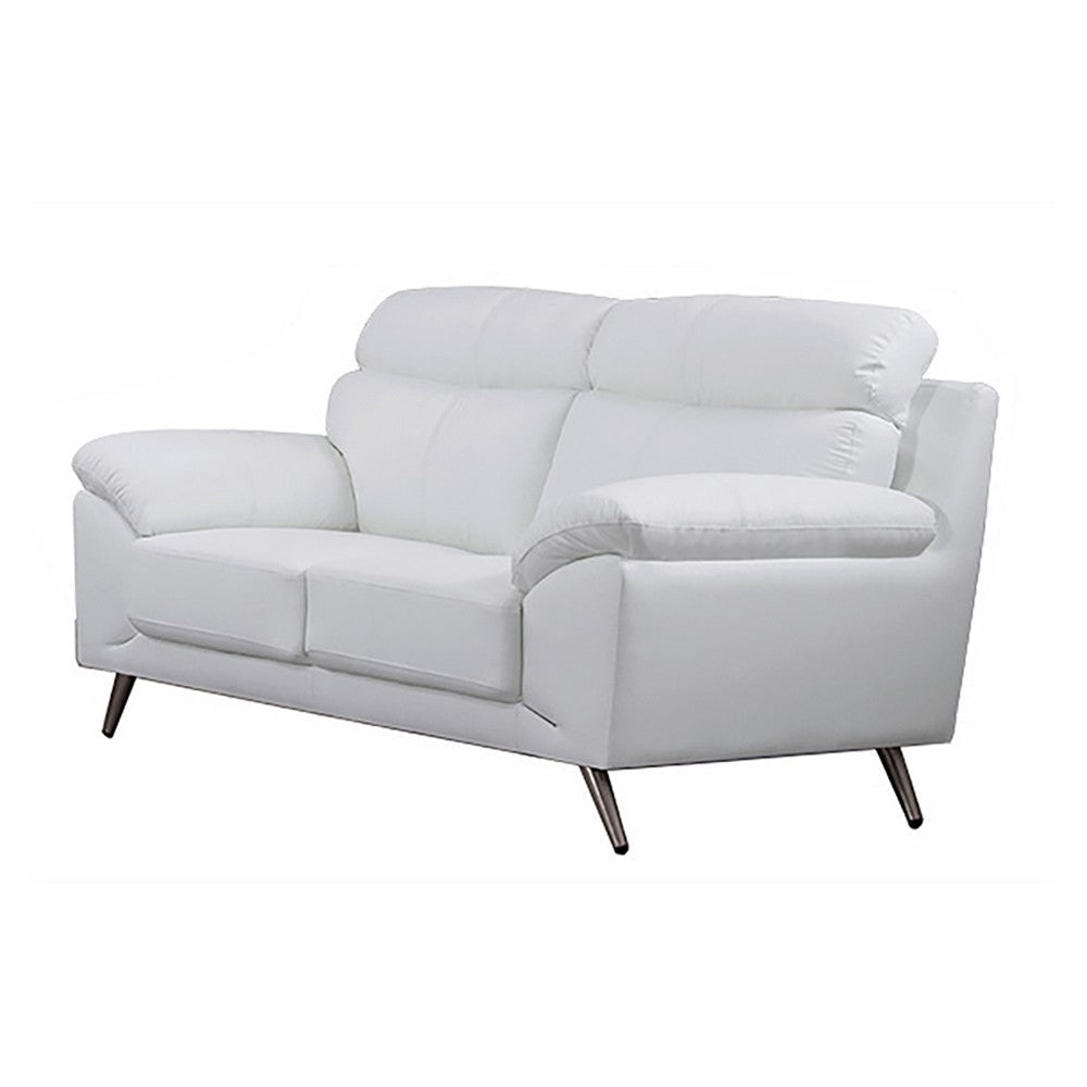 Justin Loveseat White Top Grain Leather Stainless Steel Legs 64 Inch By Casagear Home BM319292