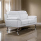 Justin Loveseat White Top Grain Leather Stainless Steel Legs 64 Inch By Casagear Home BM319292