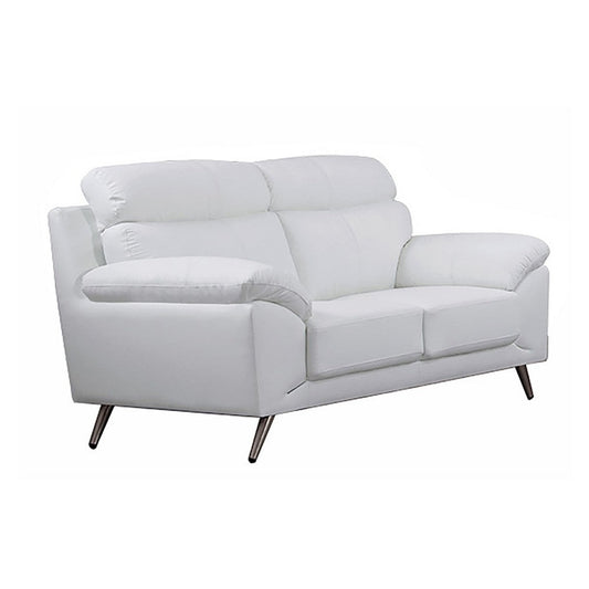 Justin Loveseat, White Top Grain Leather, Stainless Steel Legs, 64 Inch By Casagear Home