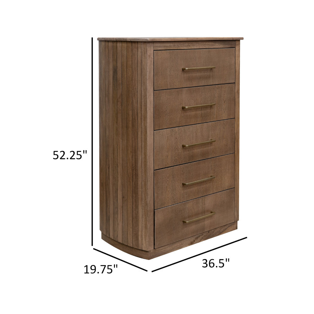 Okai Tall Dresser Chest 5 Drawers Gold Farmhouse Brown Solid Mango Wood By Casagear Home BM319298