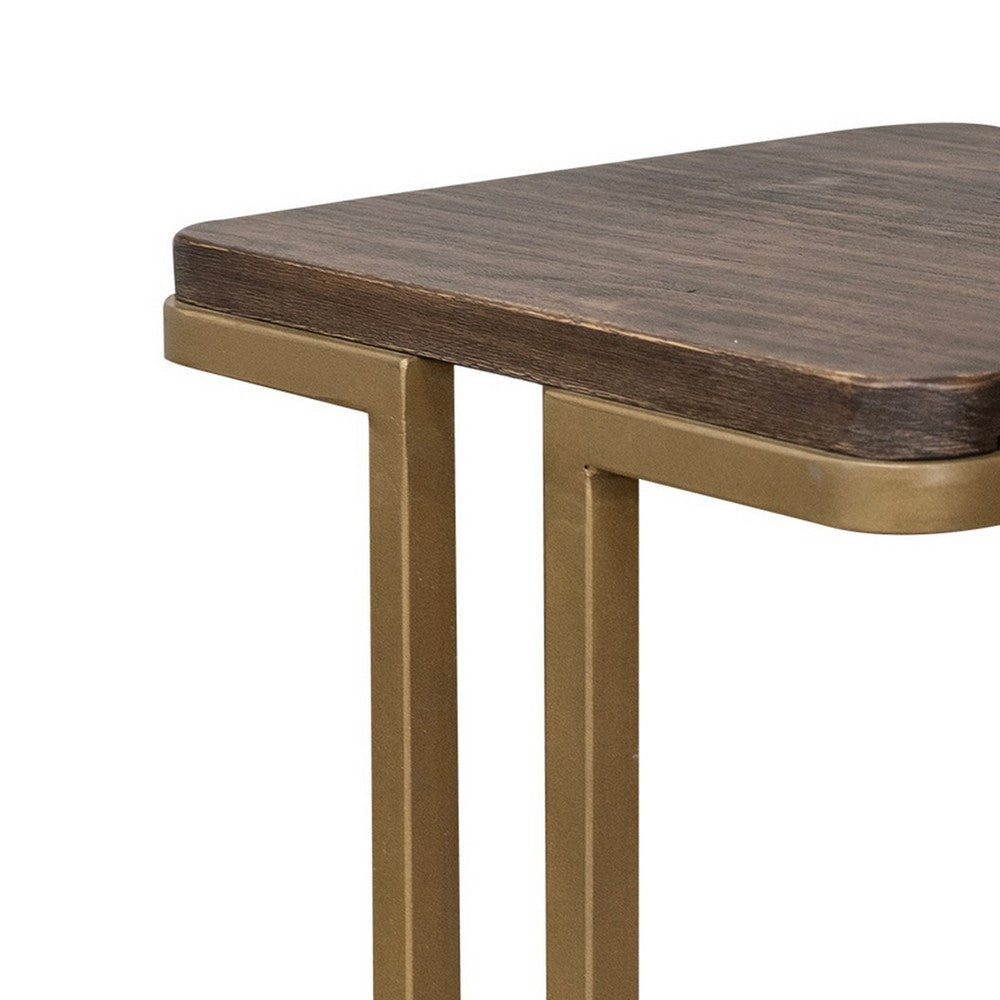 Nexa Accent Table Lower Shelf 18 Inch Square Solid Wood Gold Metal By Casagear Home BM319303