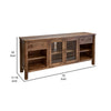 Olum 70 Inch TV Media Console Glass Doors Shelves Brown Solid Wood By Casagear Home BM319305