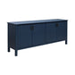 Jazz 76 Inch Sideboard Console, 4 Doors, Gold, Dark Blue Solid Pine Wood By Casagear Home