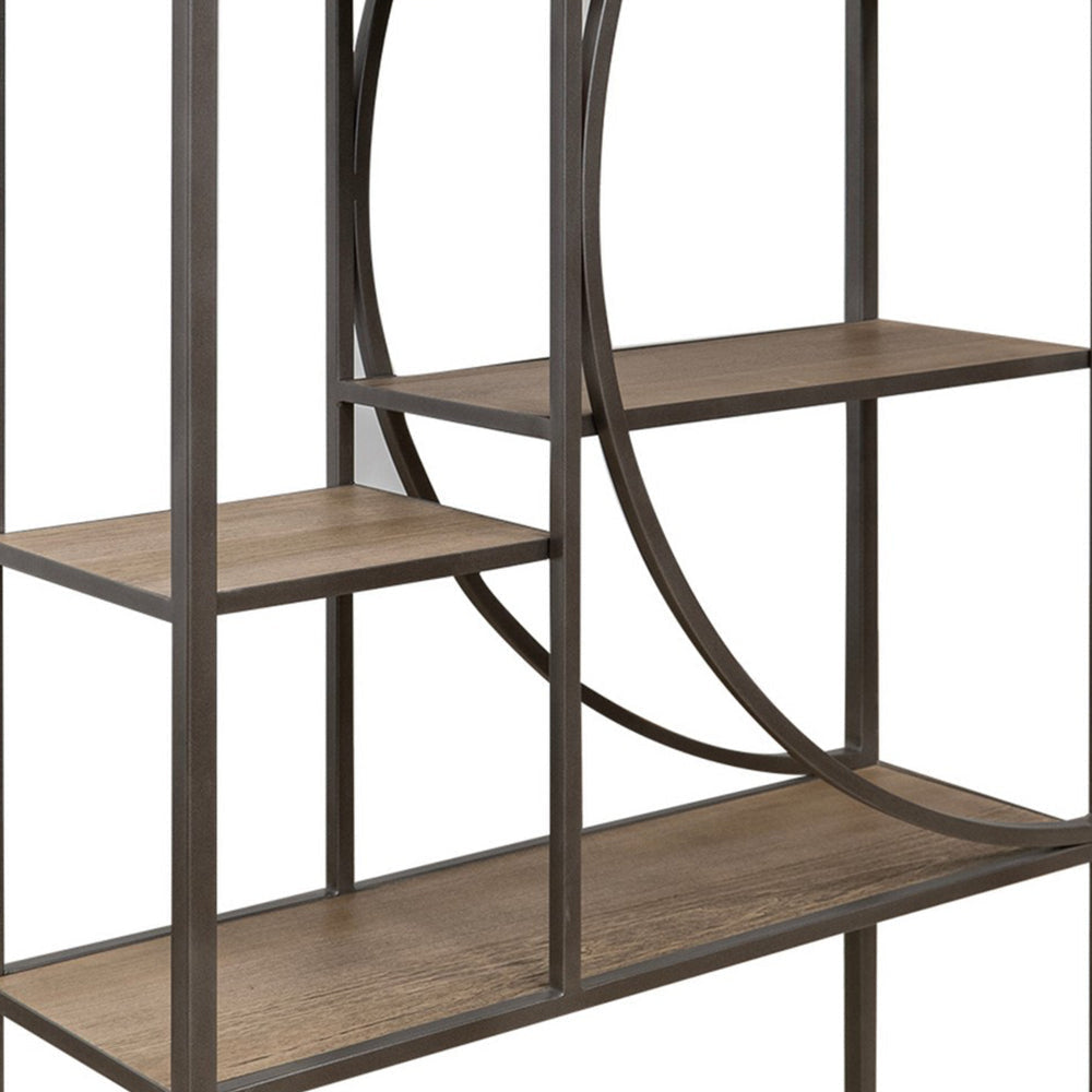 Dria 75 Inch Bookcase 5 Shelves Black Metal Brown Solid Poplar Wood By Casagear Home BM319308