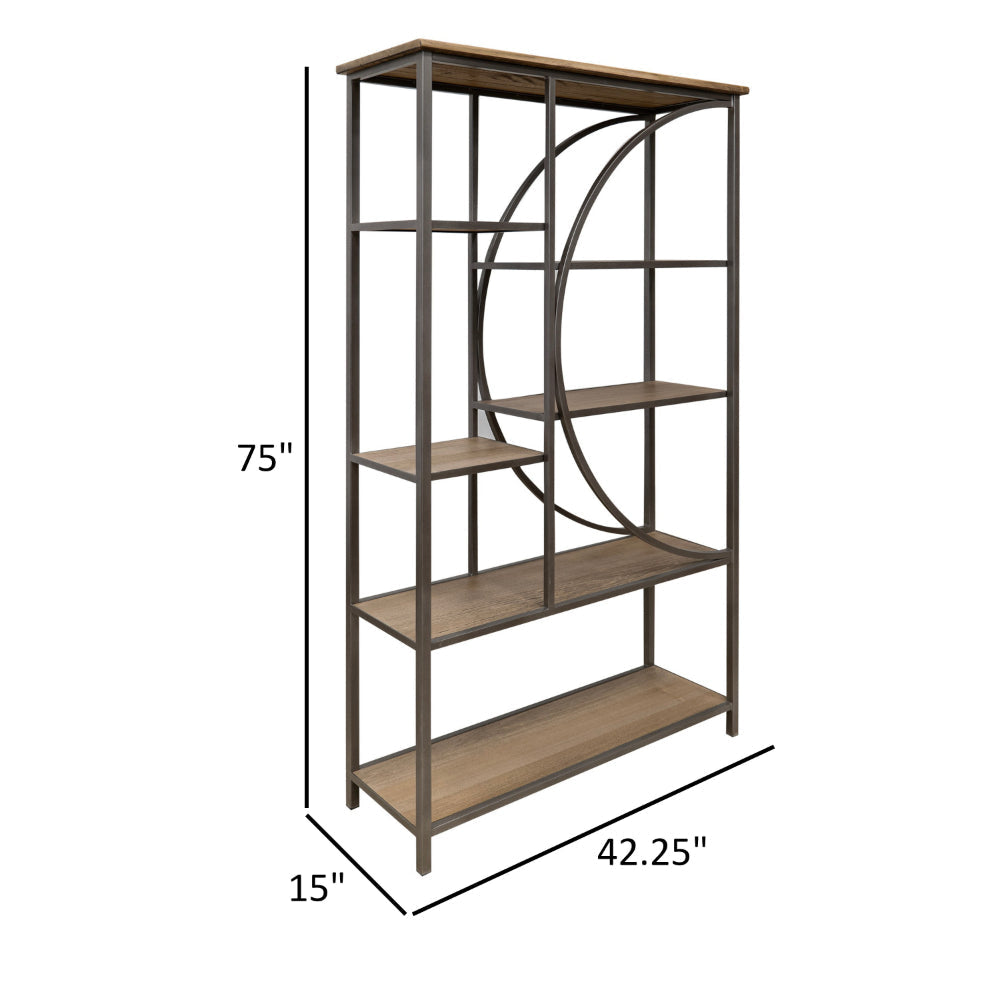 Dria 75 Inch Bookcase 5 Shelves Black Metal Brown Solid Poplar Wood By Casagear Home BM319308