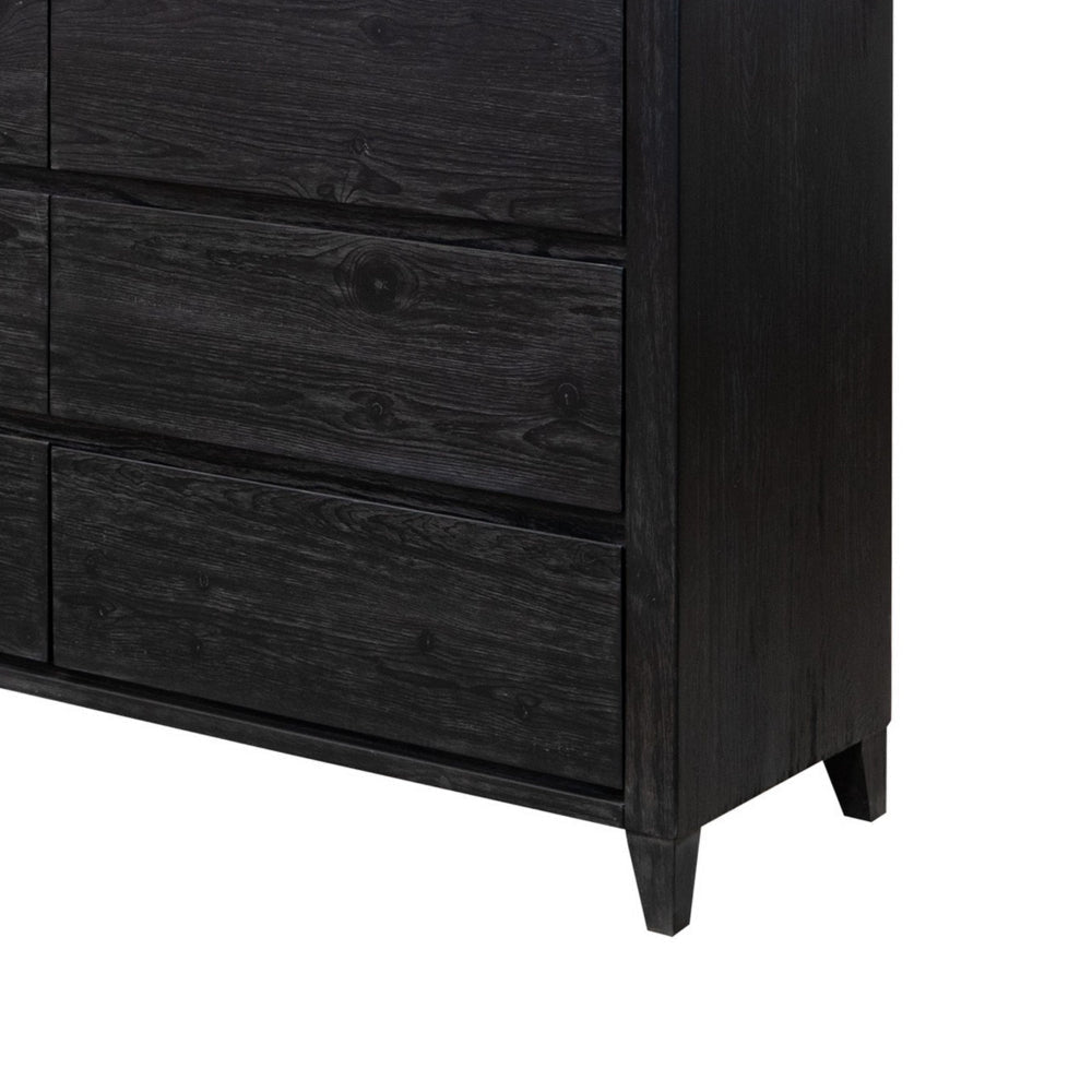 Pie Wide Dresser with 6 Drawers Black and Rustic Brown Solid Mango Wood By Casagear Home BM319309