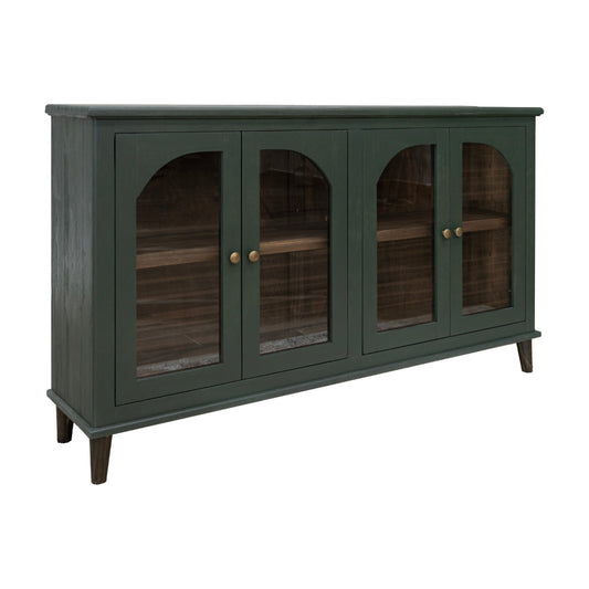 Nove 71 Inch Sideboard Console w Arch Glass Doors, Green Pine Wood, Bronze By Casagear Home