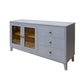 Izya 59 Inch Sideboard Console, 2 Glass Doors, 3 Drawers, Blue Solid Wood By Casagear Home