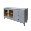 Izya 59 Inch Sideboard Console 2 Glass Doors 3 Drawers Blue Solid Wood By Casagear Home BM319322