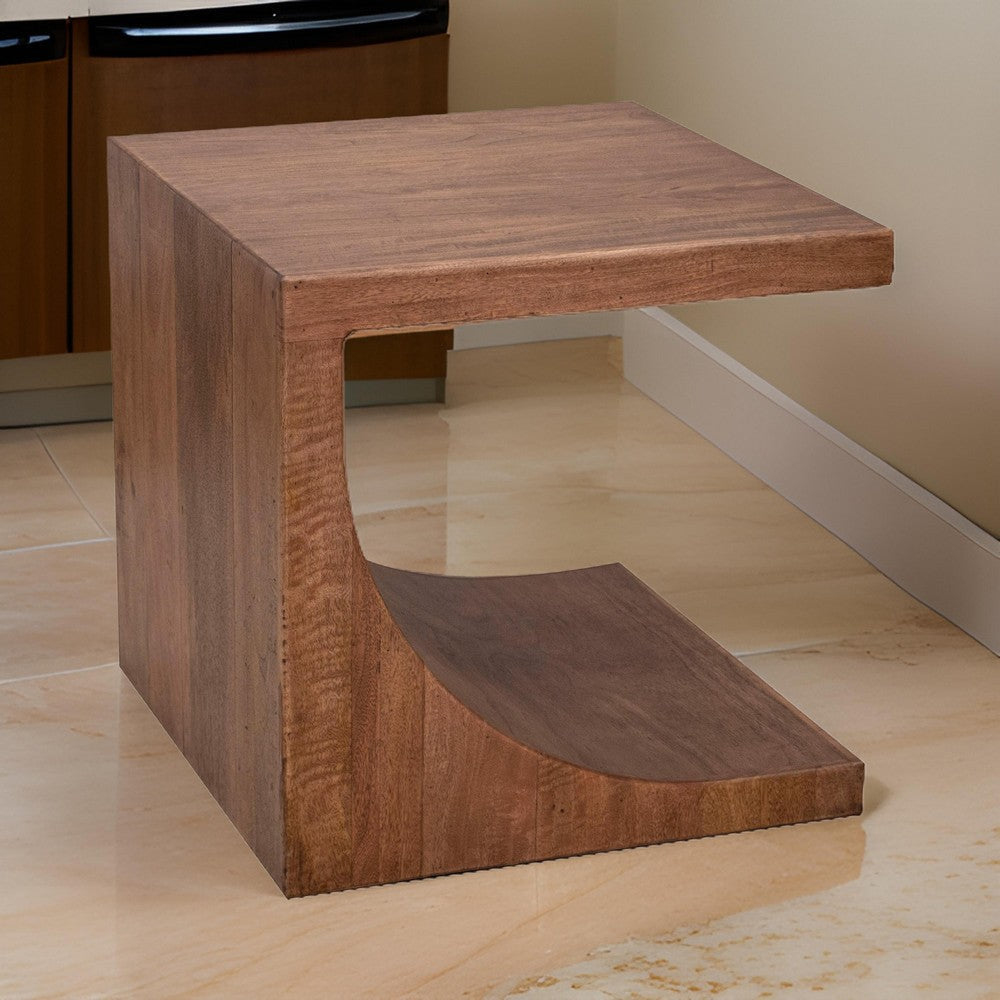 Okai Side End Table 24 Inch Tabletop C-Style Brown Solid Mango Wood By Casagear Home BM319327