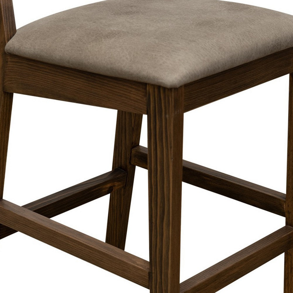 Loe 30 Inch Barstool Set of 2 Panel Back Gray Brown Solid Pine Wood By Casagear Home BM319332