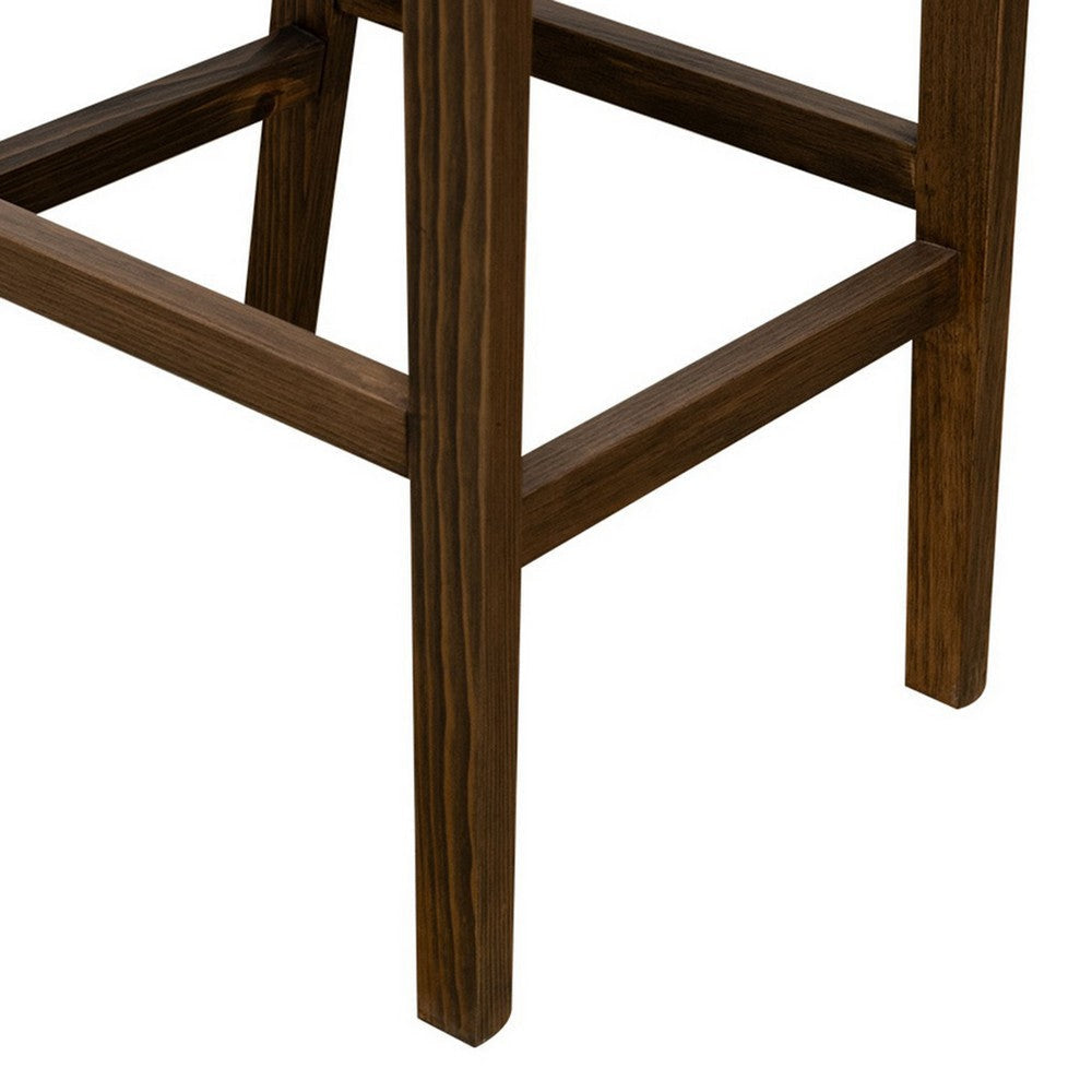 Loe 30 Inch Barstool Set of 2 Panel Back Gray Brown Solid Pine Wood By Casagear Home BM319332