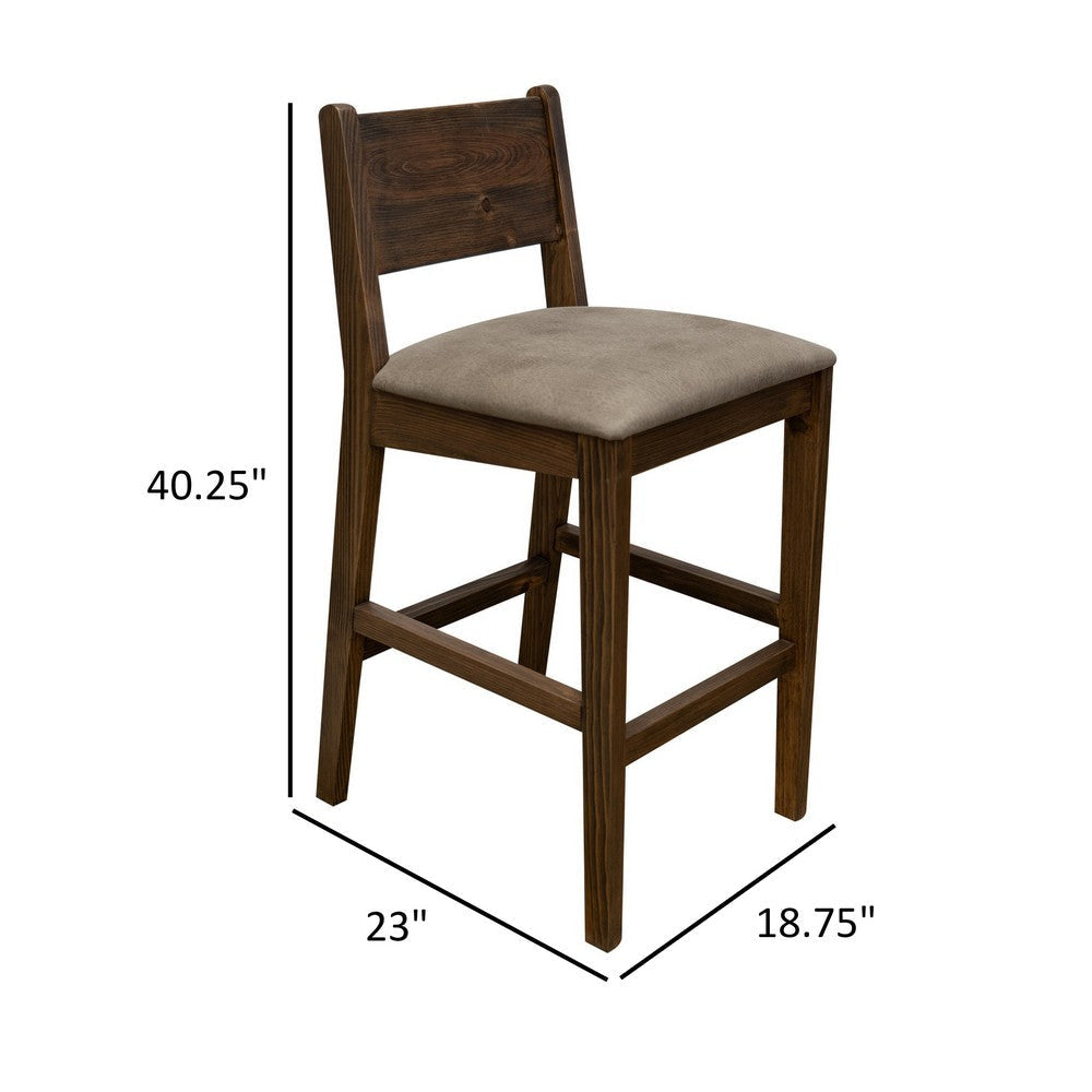 Loe 30 Inch Barstool Set of 2 Panel Back Gray Brown Solid Pine Wood By Casagear Home BM319332