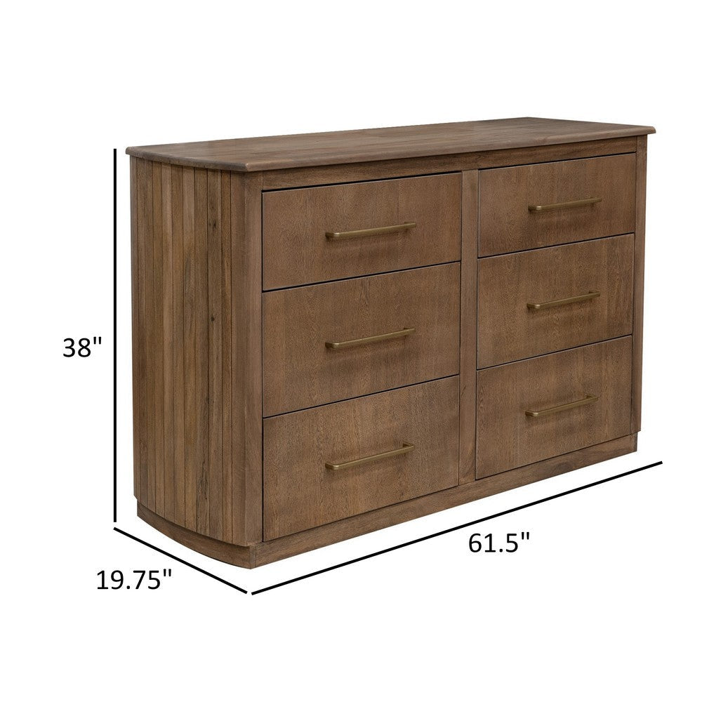 Okai Wide Dresser 6 Drawers Metal Handles Farmhouse Brown Solid Wood By Casagear Home BM319334