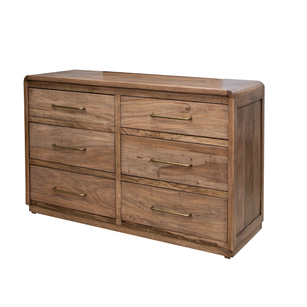 Okai Wide Dresser 6 Drawers Gold Metal Farmhouse Light Brown Solid Wood By Casagear Home BM319335