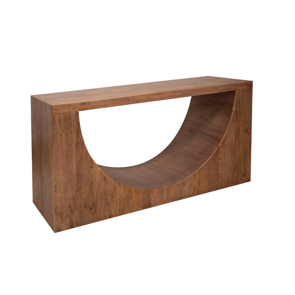 Okai Sofa Table, Industrial Arch Cutout, Rectangular Brown Solid Mango Wood By Casagear Home