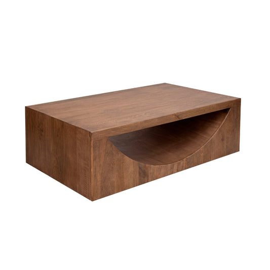 Okai Coffee Table with Arch Cutout, 55 Inch Rectangular, Brown Mango Wood By Casagear Home