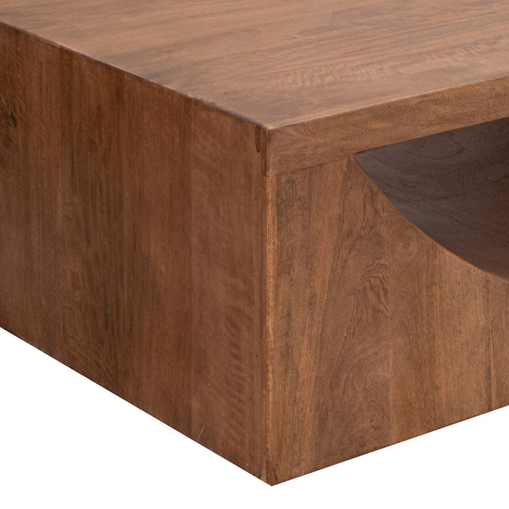 Okai Coffee Table with Arch Cutout 55 Inch Rectangular Brown Mango Wood By Casagear Home BM319341