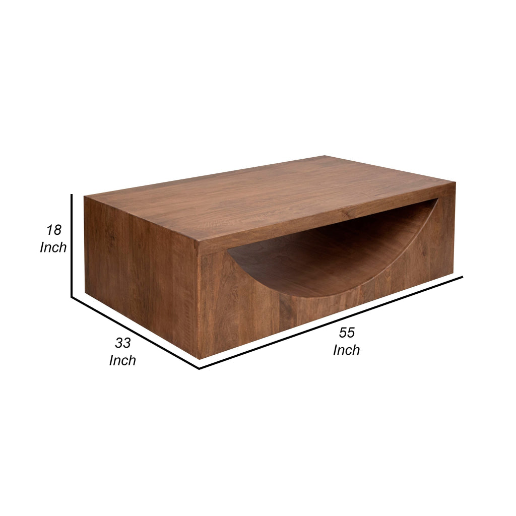 Okai Coffee Table with Arch Cutout 55 Inch Rectangular Brown Mango Wood By Casagear Home BM319341