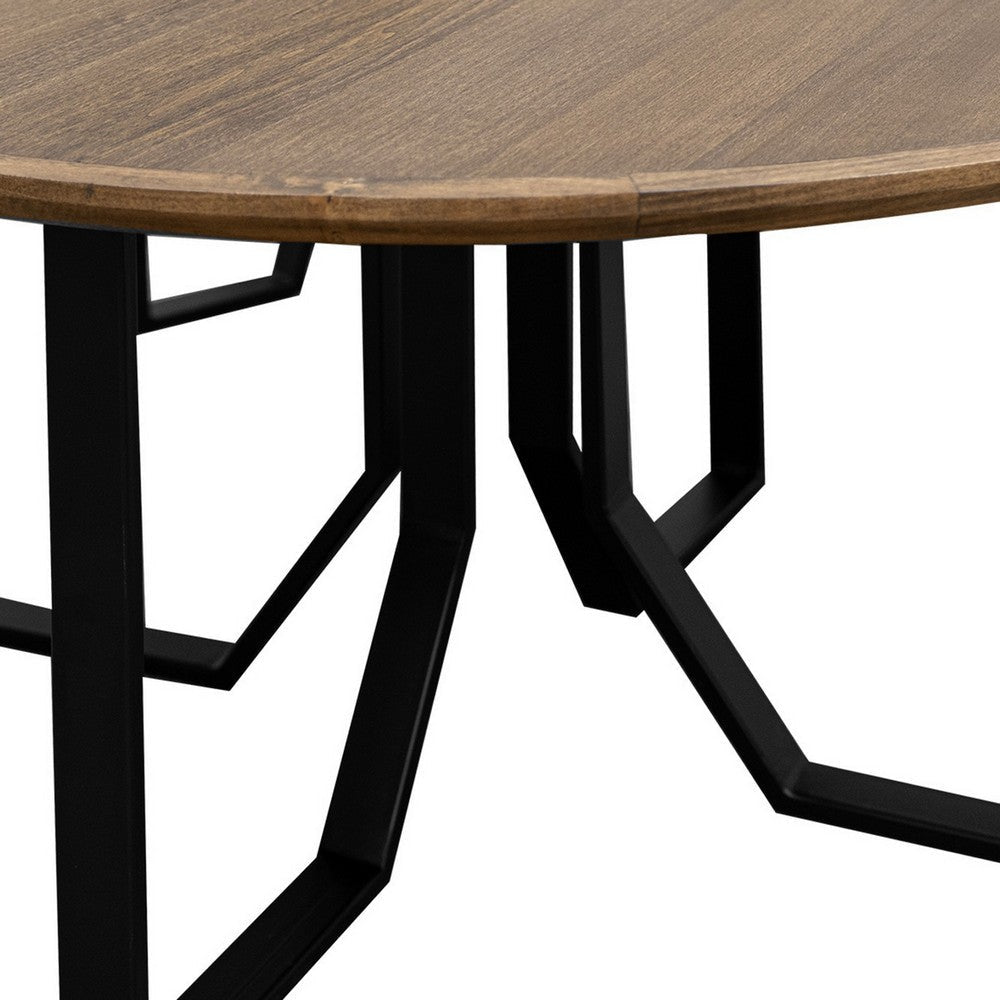 Rina Cocktail Coffee Table 36 Inch Round Brown Solid Wood Black Metal By Casagear Home BM319342