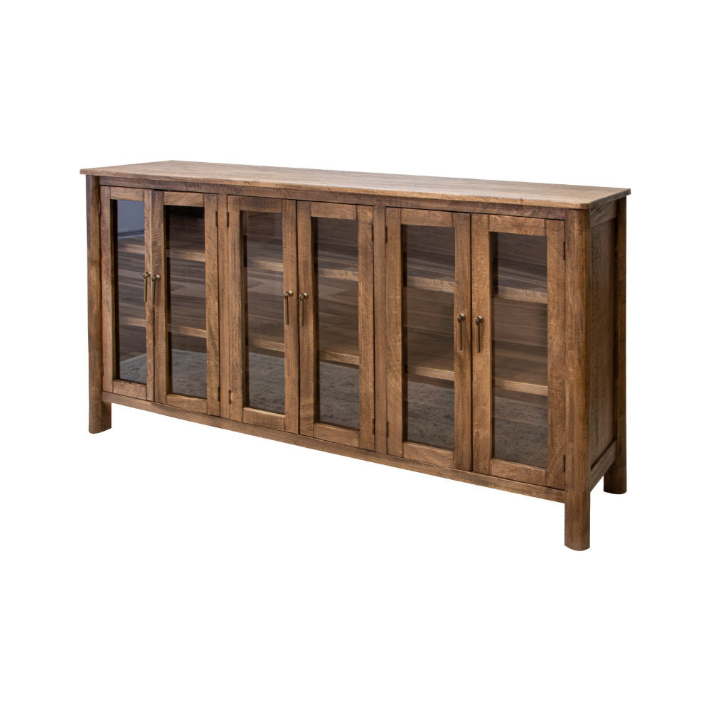 Olum 73 Inch Sideboard Console Glass Doors 2 Tiers Brown Solid Wood By Casagear Home BM319343