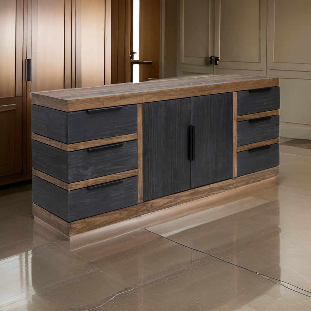 Zea 76 Inch Sideboard Console Cabinet Solid Wood 2 Tone Rich Brown Gray By Casagear Home BM319344