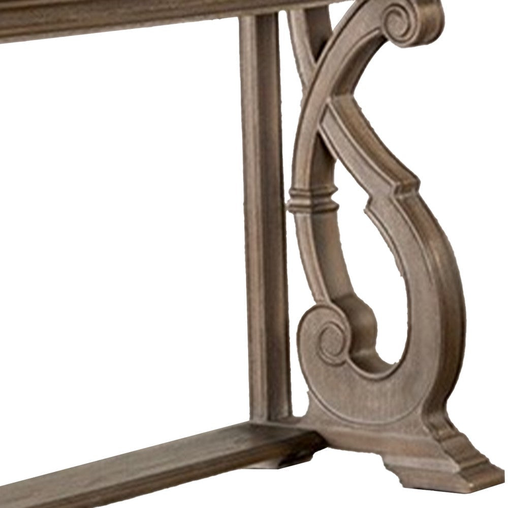 Gia Sofa Table 50 Inch Rectangular Carved Details Brown Solid Wood By Casagear Home BM319506