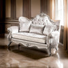 Paulo 71 Inch Loveseat Off White Fabric Carved Details Silver Solid Wood By Casagear Home BM319512