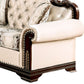 Catie 66 Inch Loveseat Beige Nailhead Trim Cherry Brown Solid Wood By Casagear Home BM319522