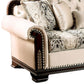 Catie 87 Inch Sofa Nailhead Beige Rolled Arms Cherry Brown Solid Wood By Casagear Home BM319523