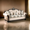 Catie 87 Inch Sofa Nailhead Beige Rolled Arms Cherry Brown Solid Wood By Casagear Home BM319523