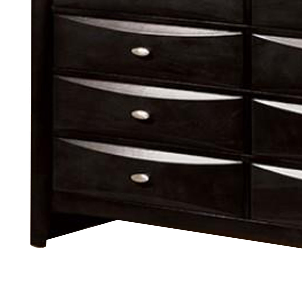 Simo Wide Dresser Spacious Top Metal Knobs 8 Drawers Black Solid Wood By Casagear Home BM319524