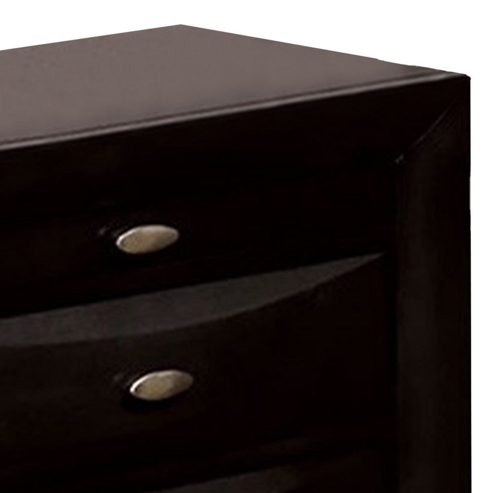 Simo Nightstand Spacious Top Metal Knobs 3 Drawers Black Solid Wood By Casagear Home BM319525