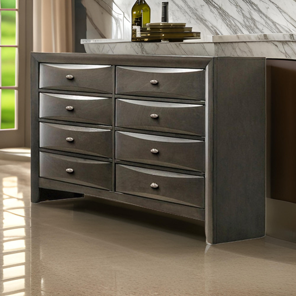 Simo Wide Dresser Spacious Top Metal Knobs 8 Drawers Gray Solid Wood By Casagear Home BM319528