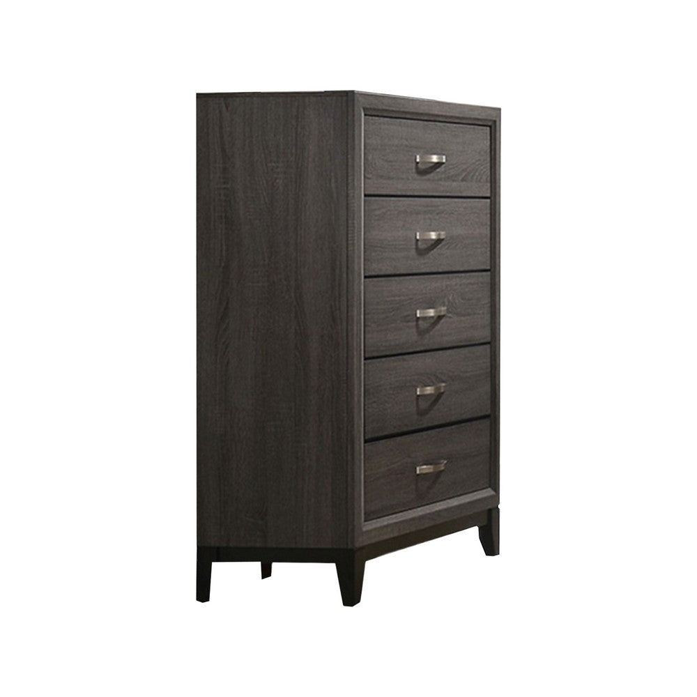 Erica Tall Dresser Chest, 5 Drawers, Gray Wood Finish, Metal Handles By Casagear Home