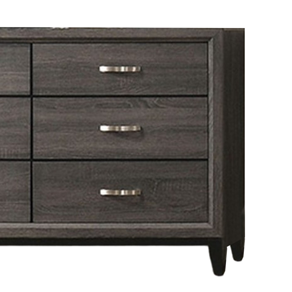 Erica Wide Dresser 6 Drawers Spacious Top Gray Wood Nickel Handles By Casagear Home BM319531