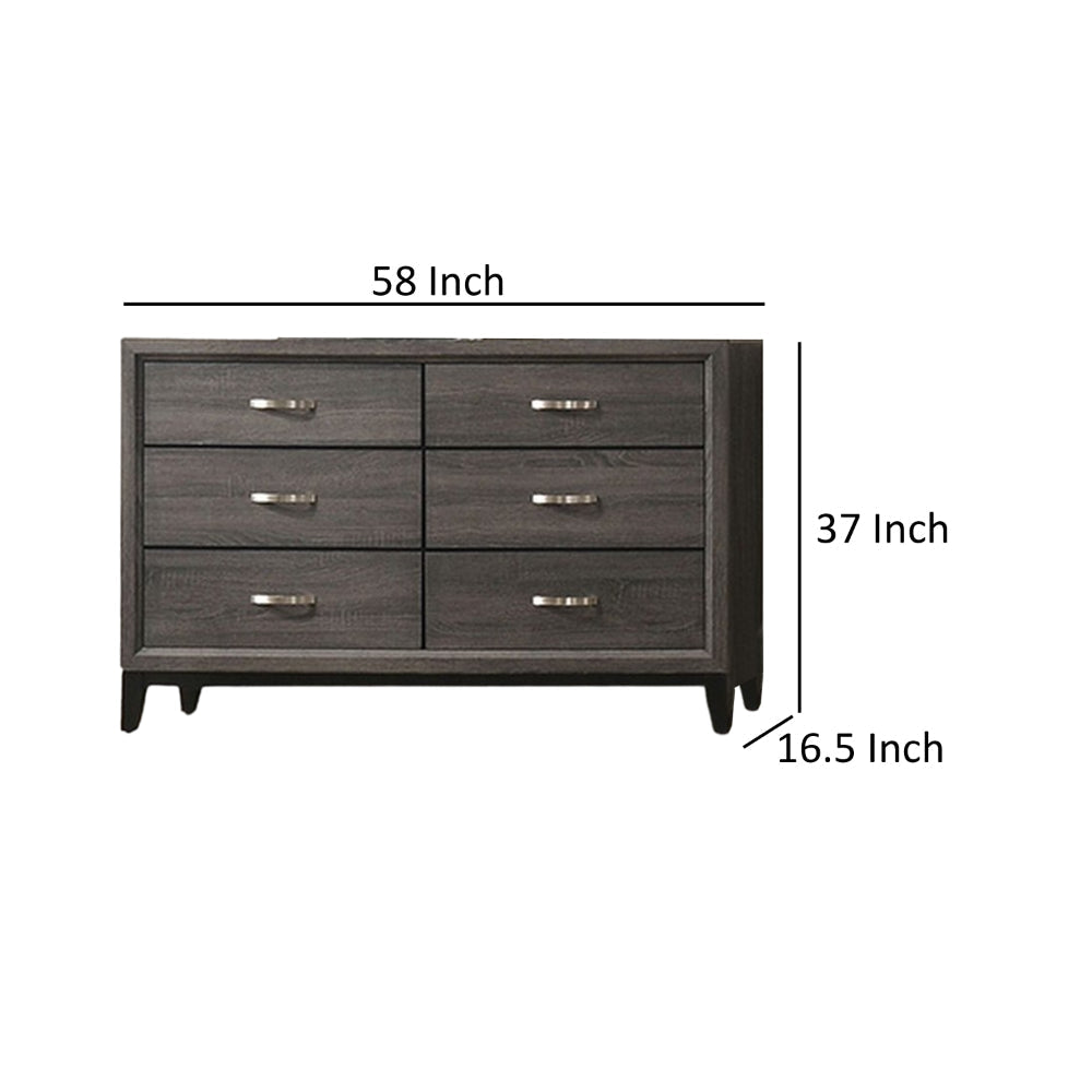 Erica Wide Dresser 6 Drawers Spacious Top Gray Wood Nickel Handles By Casagear Home BM319531