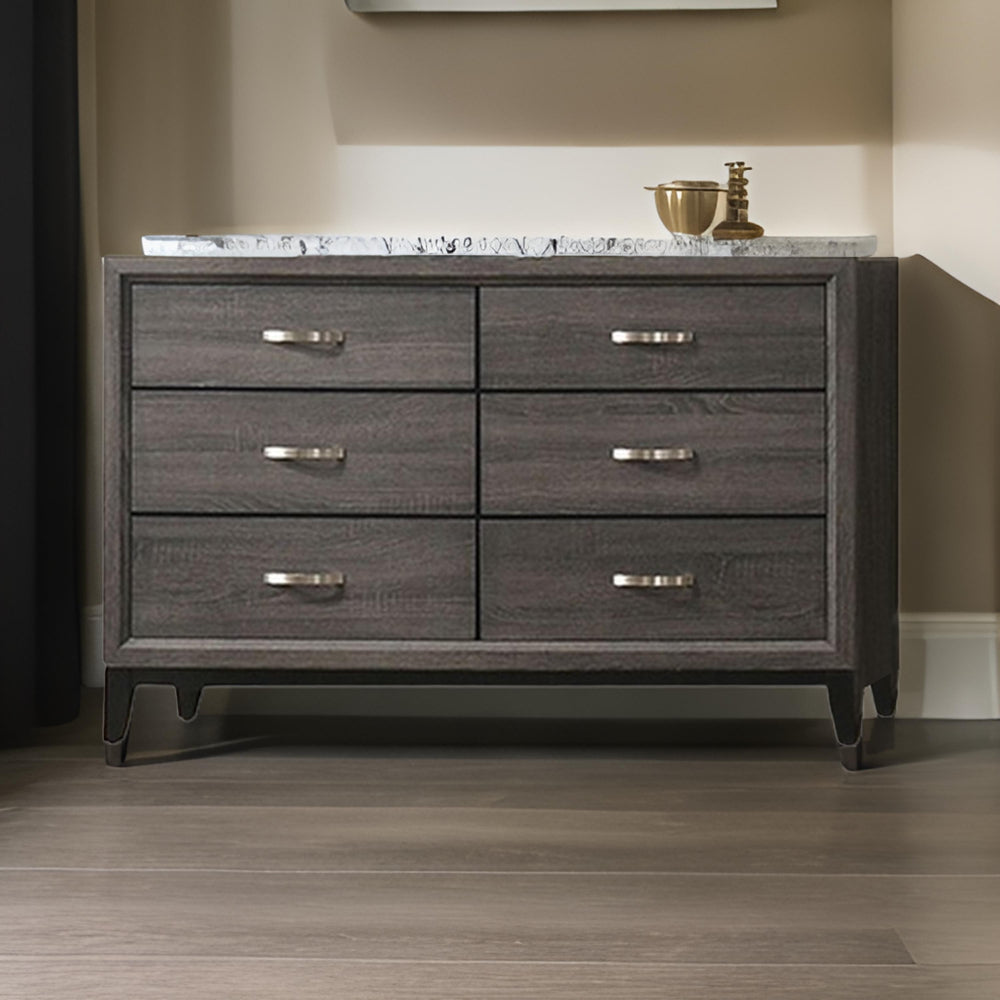 Erica Wide Dresser 6 Drawers Spacious Top Gray Wood Nickel Handles By Casagear Home BM319531