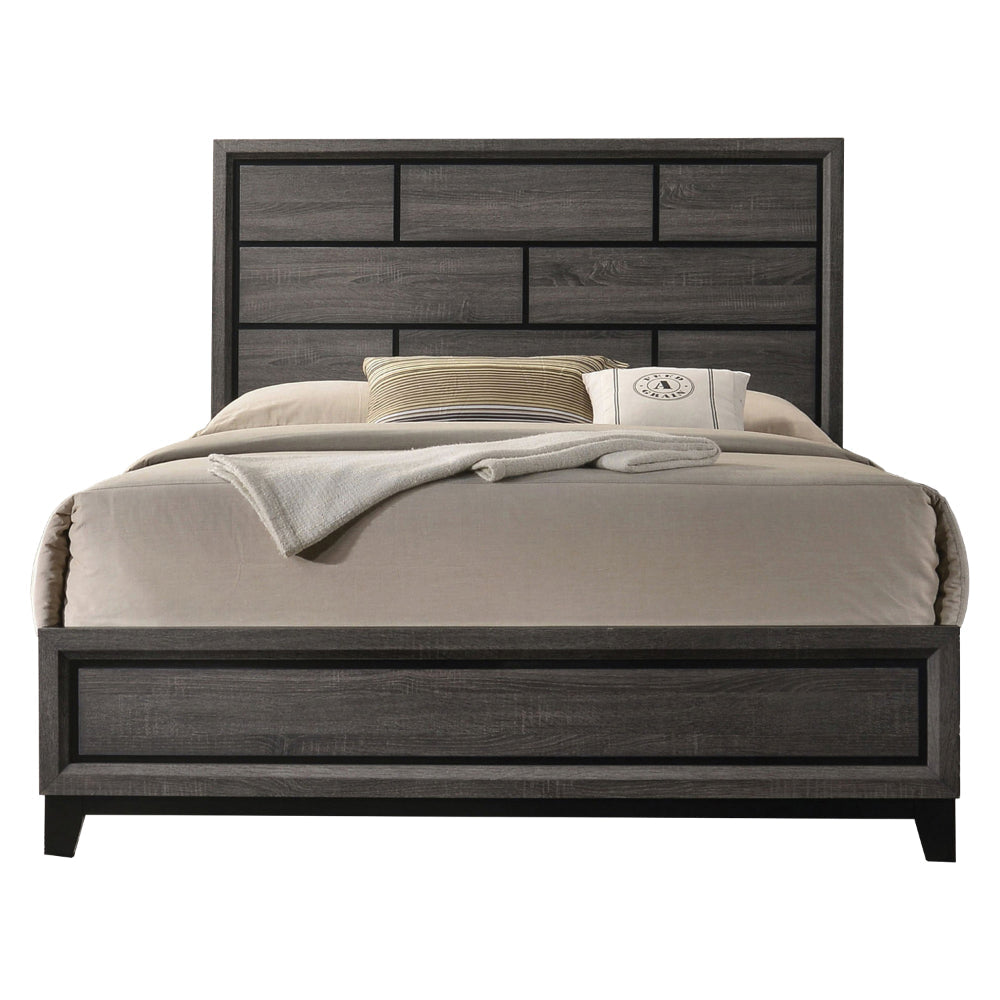 Erica Twin Size Bed, Gray and Black Wood Finish, Panel Style Headboard By Casagear Home