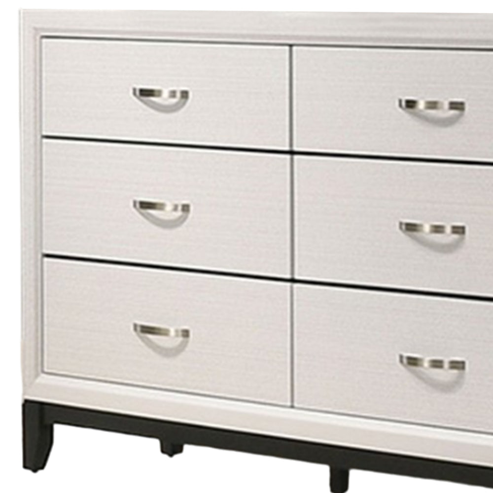 Erica Wide Dresser 6 Drawers Spacious Top White Wood Metal Handles By Casagear Home BM319536