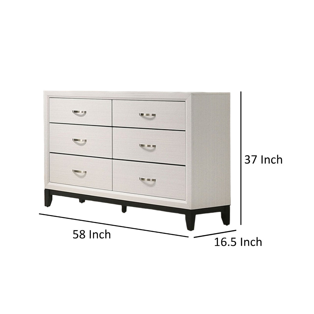 Erica Wide Dresser 6 Drawers Spacious Top White Wood Metal Handles By Casagear Home BM319536