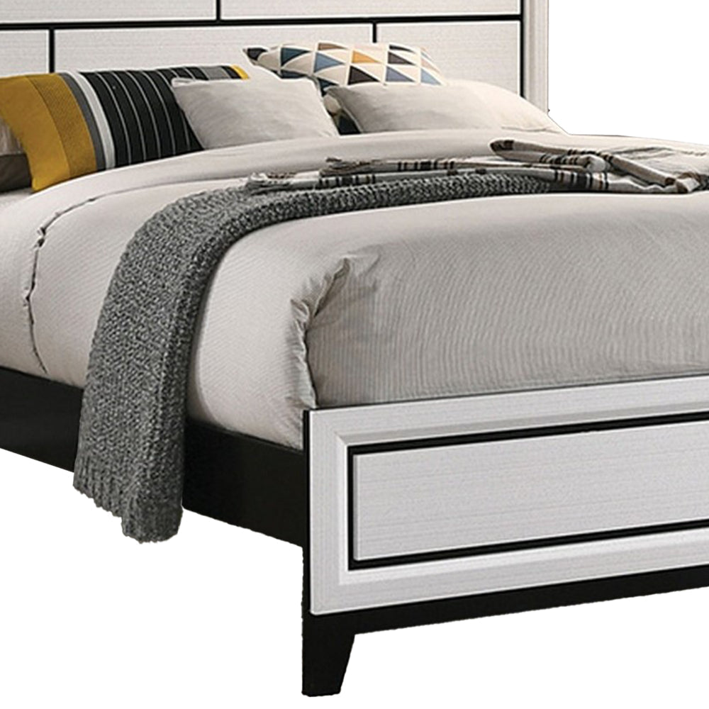 Erica King Size Bed White and Black Wood Finish Panel Style Headboard By Casagear Home BM319537