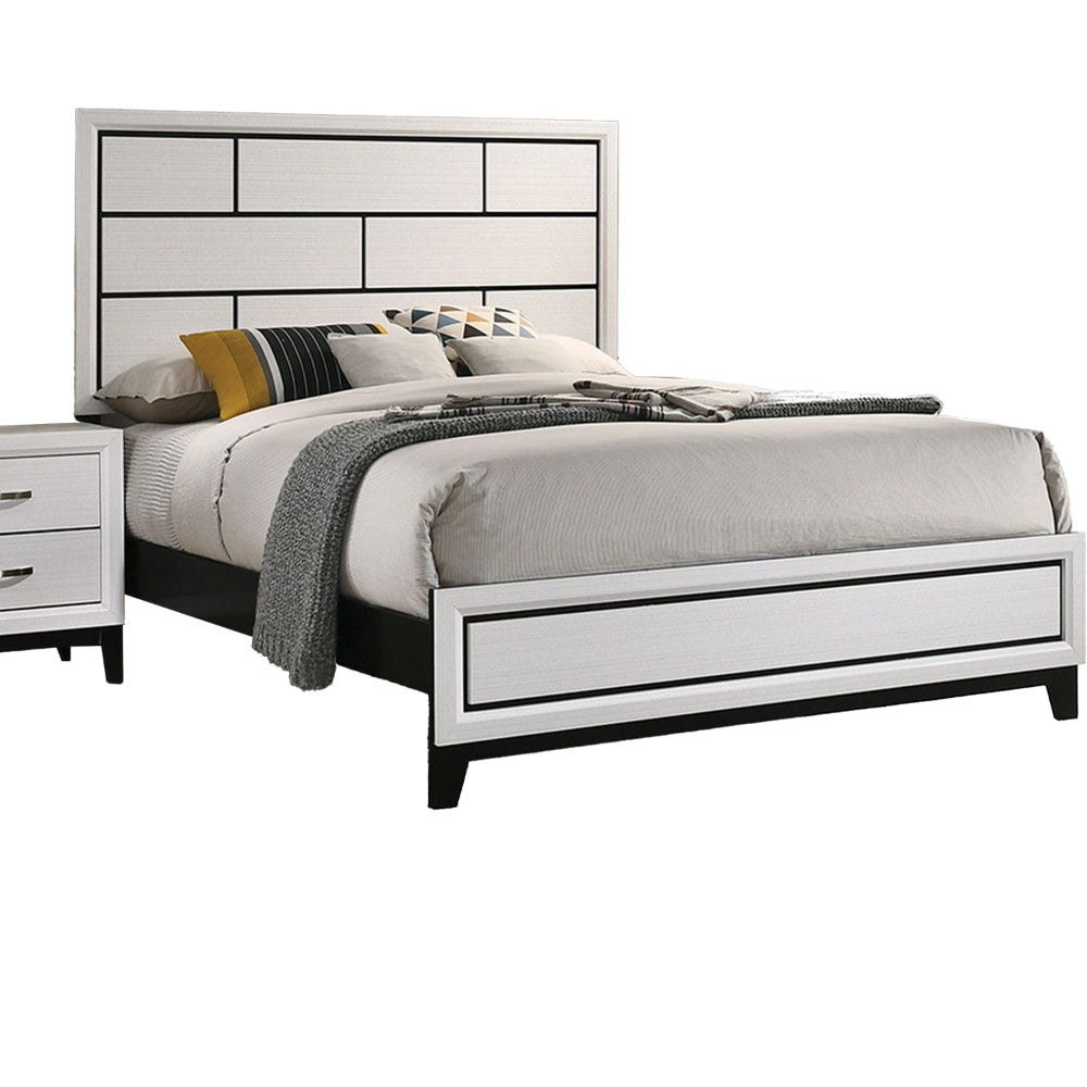 Erica King Size Bed White and Black Wood Finish Panel Style Headboard By Casagear Home BM319537