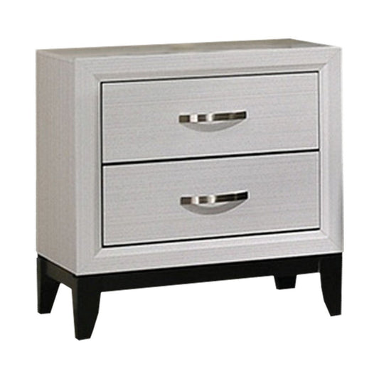 Erica Nightstand, 2 Drawers, White Wood Finished Frame, Metal Handles By Casagear Home