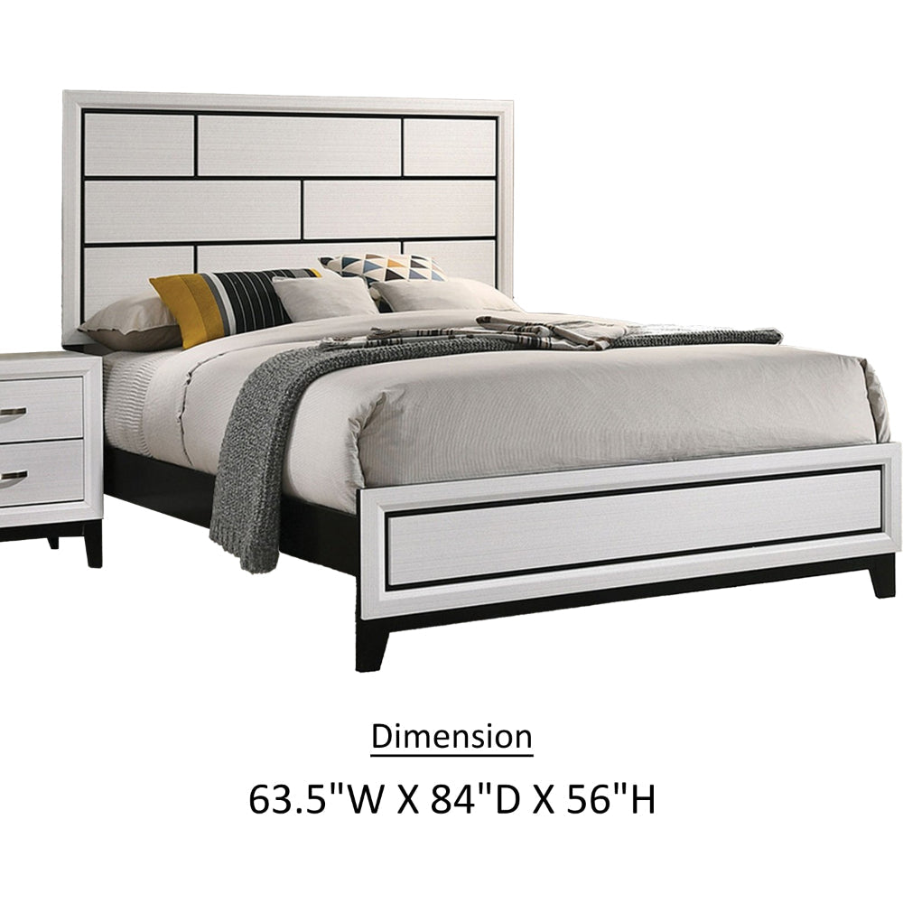 Erica Queen Size Bed White and Black Wood Finish Panel Style Headboard By Casagear Home BM319540